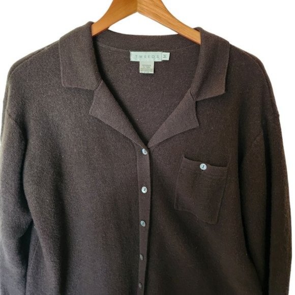 Tweeds Women's Brown 100% Merino Wool Long Sleeve Cardigan Shaket M Medium Jacke - Picture 6 of 16